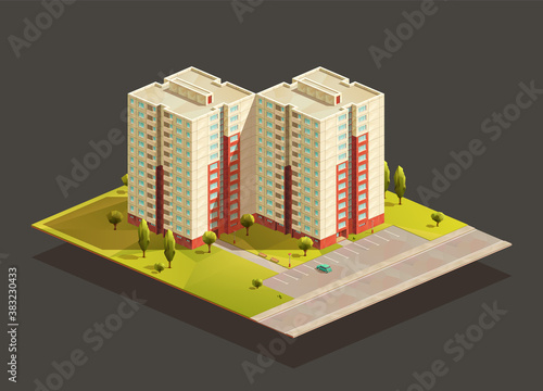Tower twins Block of Flats isometric illustration