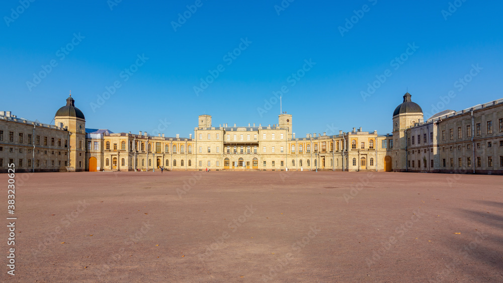 Gatchina palace panorama in Leningrad region near St. Petersburg, Russia