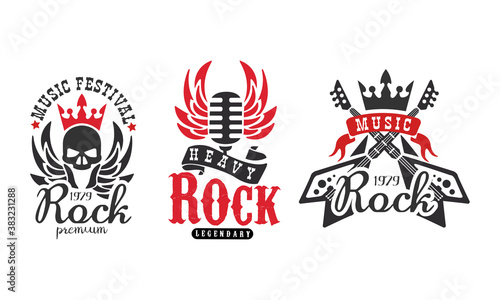 Rock Premium Logo Templates Set, Legendary Music Festival Retro Labels Vector Illustration