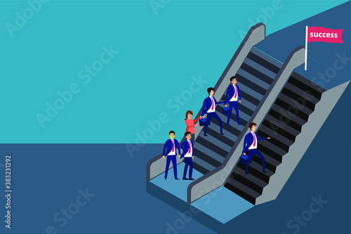 Think different vector concept: Businessman choosing different way than his rival to get success flag