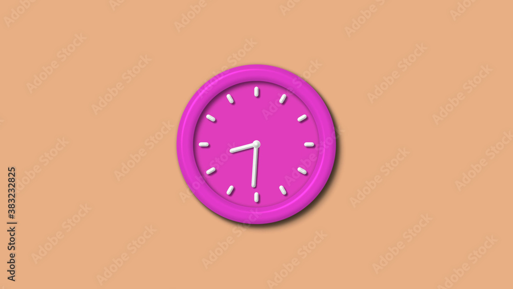 Pink color 12 hours 3d wall clock isolated on brown light background,wall clock isolated Pink color 12 hours 3d wall clock isolated on brown light background,wall clock isolated