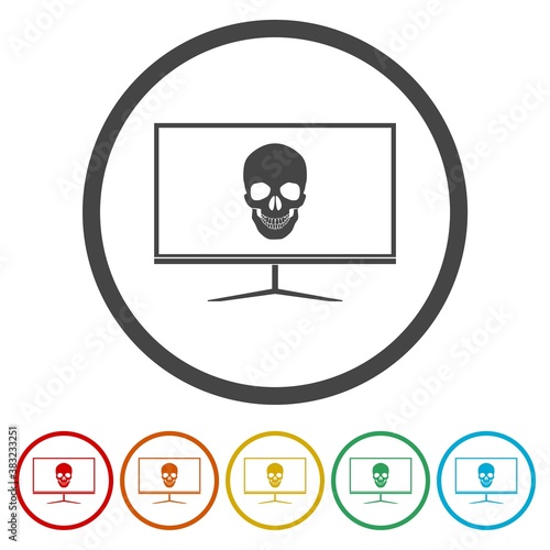 Computer with skull symbol, color set