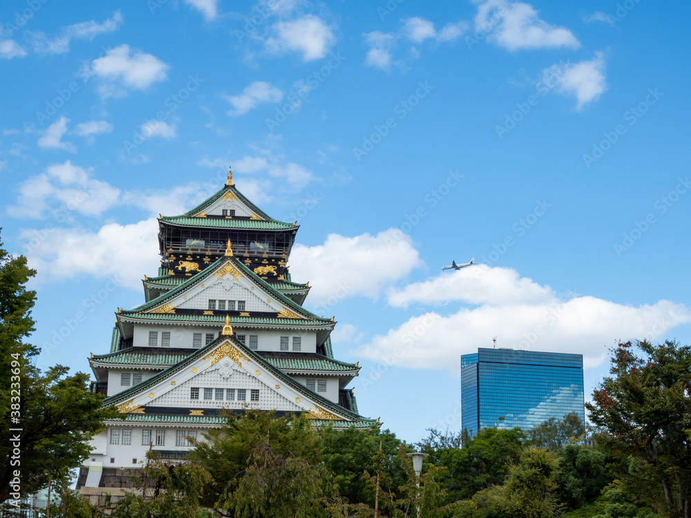 japanese castle and building with air plane japanese castle and building with air plane
