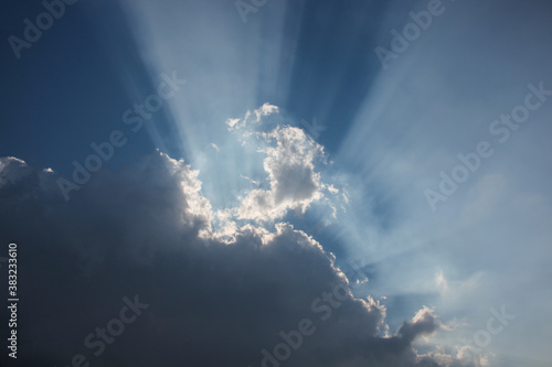 Beautiful blue sky with sun rays background