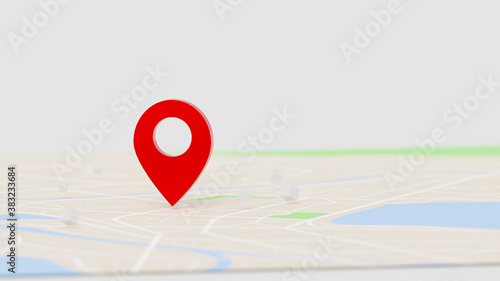 3D Rendering red GPS pinpoint of destination on the map, for navigator and route for travel concept, select focus shallow depth of field