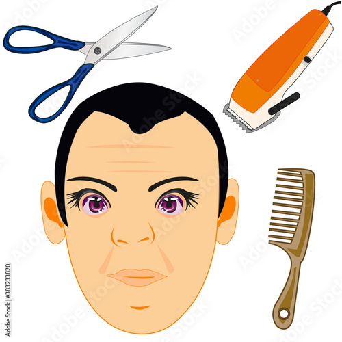 Person men and tools for haircut hair