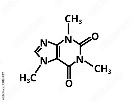 Vector stimulant caffeine. Caffeine molecular structure – chemical skeletal structural formula isolated on a white background. Caffeine is found in coffee, tea, energy drinks, and some beverages.