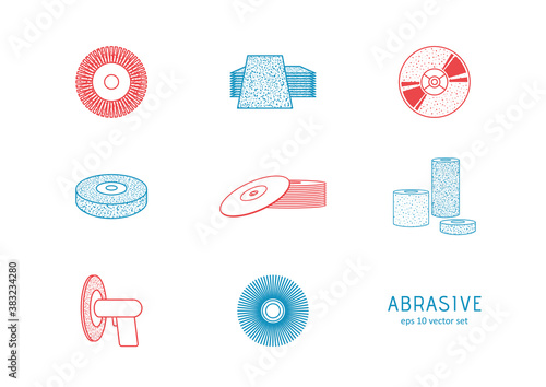 Grinding, polishing - vector icons set on white background.