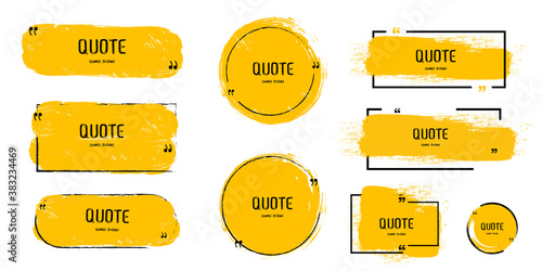 Quote box frame, big set. Quote box icon. Texting quote boxes. Blank Grunge brush background. Vector illustration 