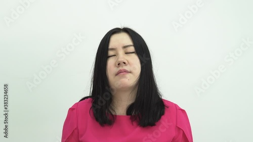 Tired woman closing eyes while,Tired exhausted lonely sleepy housewife 