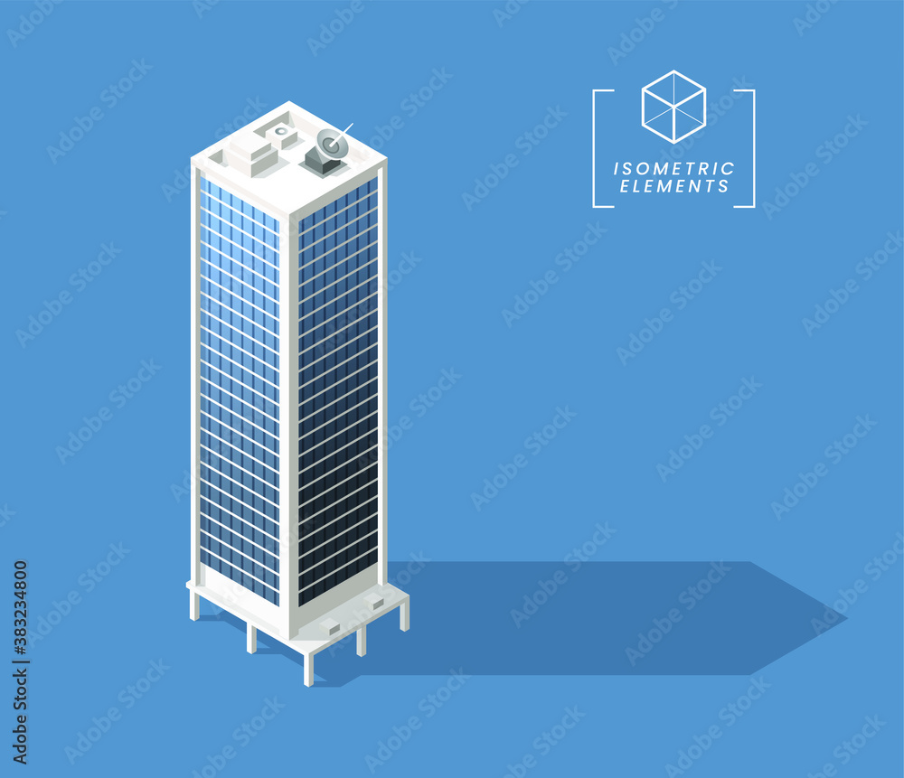 Isometric High Quality City Building with Shadows on Background . Isolated Vector Elements