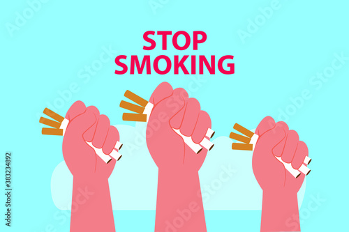 Stop smoking vector concept: Hands with cigarretes