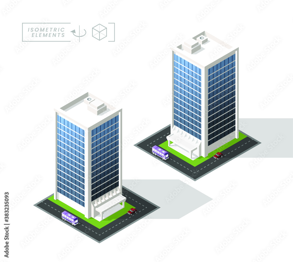 Isometric High Quality City Building with Shadows on Background . Isolated Vector Elements Isometric High Quality City Building with Shadows on Background . Isolated Vector Elements