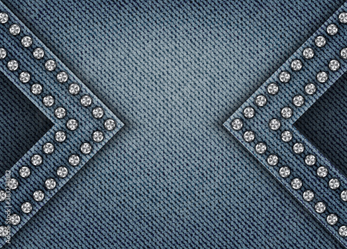 Blue denim banner with wedges with silver spangles