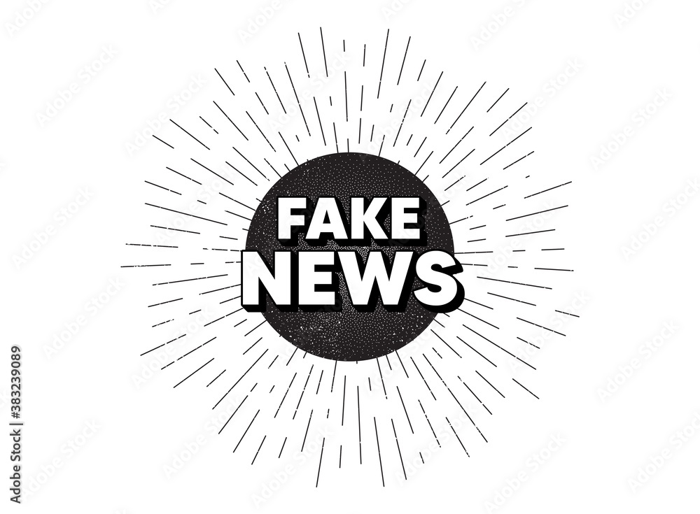 Fototapeta premium Fake news symbol. Vintage star burst banner. Media newspaper sign. Daily information. Hipster sun with rays. Retro vintage starburst element. Sunburst rays bubble. Fake news banner. Vector