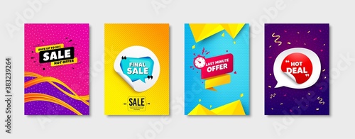 Final sale, Last minute offer and Hot deal set. Sticker template layout. Final discount sign. Sale offer, discount sticker, save 50 percent banner. Promotional tag set. Speech bubble banner. Vector