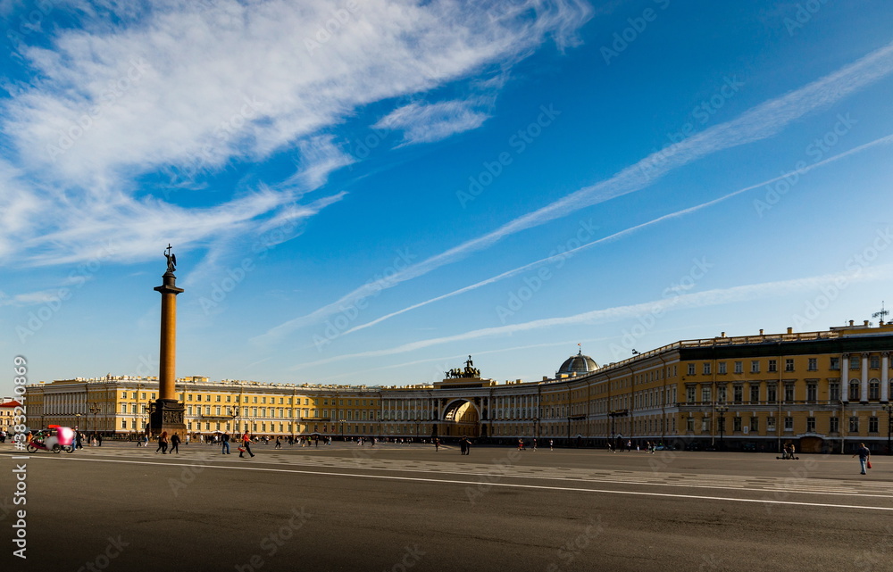 Winter Palace and Alexander Column on Palace Square in St. Petersburg. Russia.