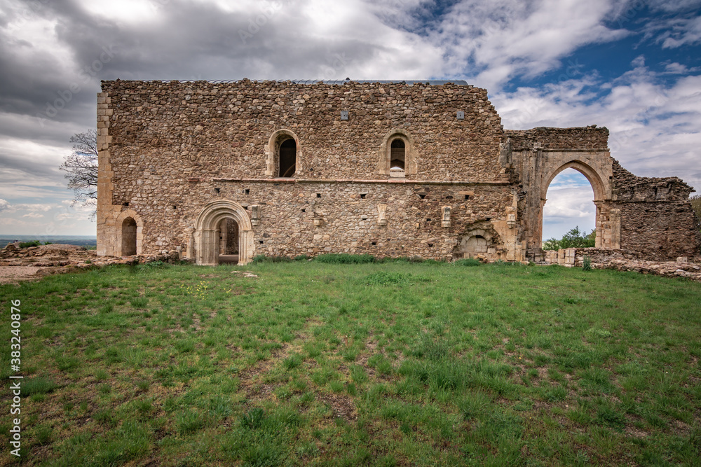 Panoramic Cistercian Monastery in ruins. Monastery of Santa Maria de la Sierra (Collado Hermoso, Segovia)