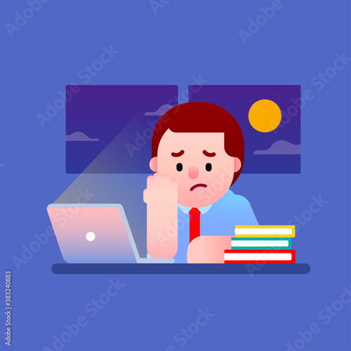 Businessman working on his laptop with stress at night