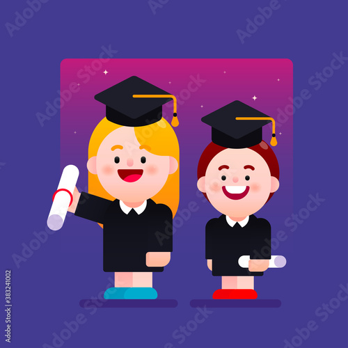 young kids graduation holding school diploma certificate