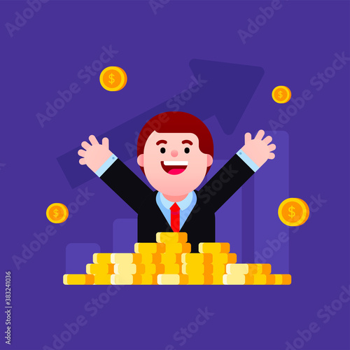 happy businessman being rich and successful life