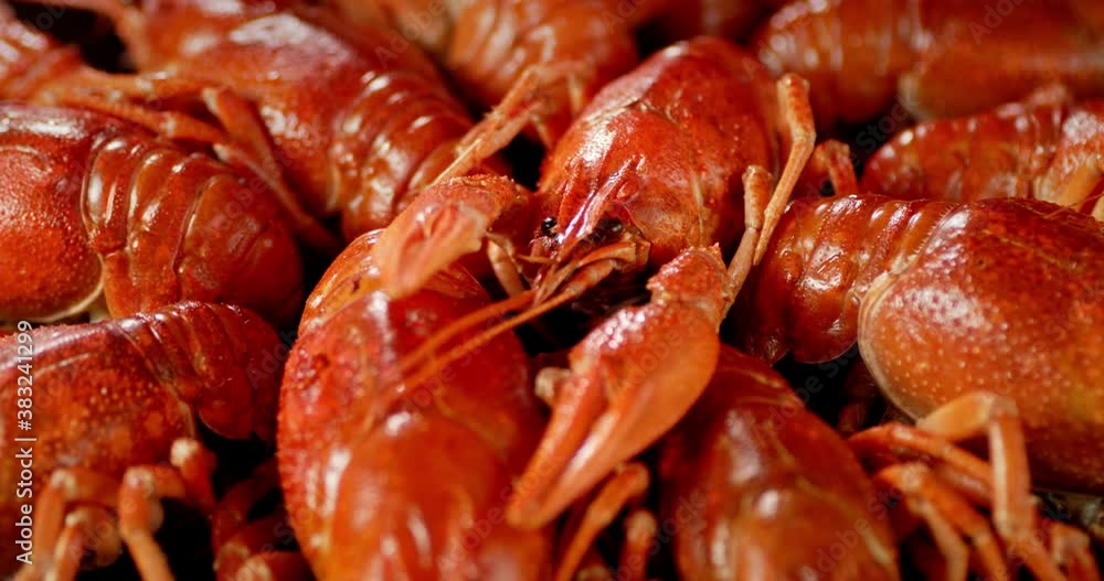 Delicious boiled crayfish slowly rotate. Delicious boiled crayfish slowly rotate.