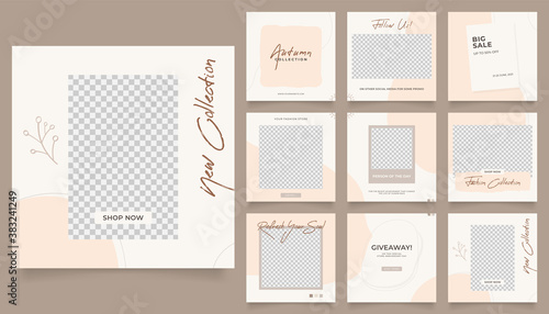 social media template banner fashion sale promotion. fully editable instagram and facebook square post frame puzzle organic sale poster. brown beige vector background