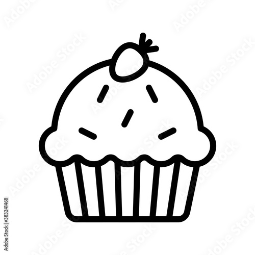 bakery shop icons related baked cup cake with cup vectors in lineal style,