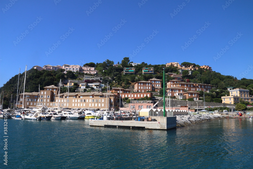 The small port of Arenzano, a tourist town on the western Ligurian Riviera, about 20 kilometers from Genoa.
pleasure boats and local fishermen's fishing boats.