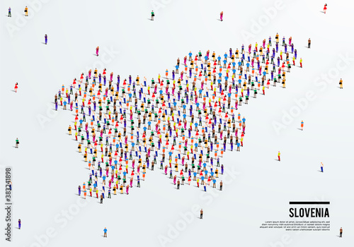 Slovenia Map. Large group of people form to create a shape of Slovenia Map. vector illustration.