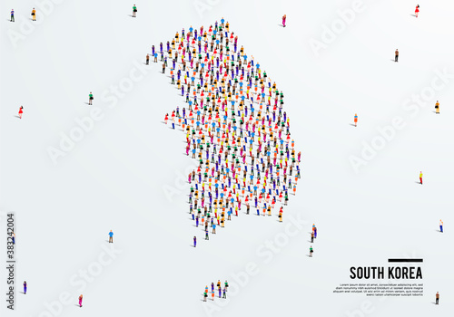 South Korea Map. Large group of people form to create a shape of South Korea Map. vector illustration.