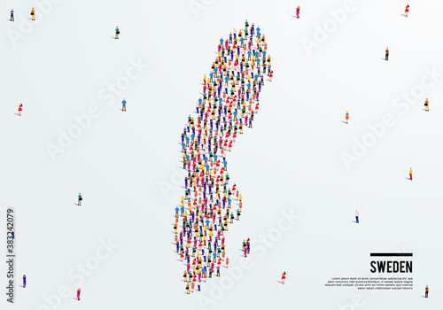 Sweden Map. Large group of people form to create a shape of Sweden Map. vector illustration.