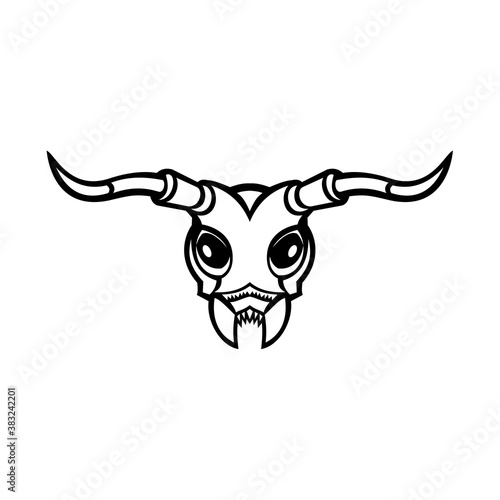 Head of a Long-horned Beetle Front View Mascot Black and White