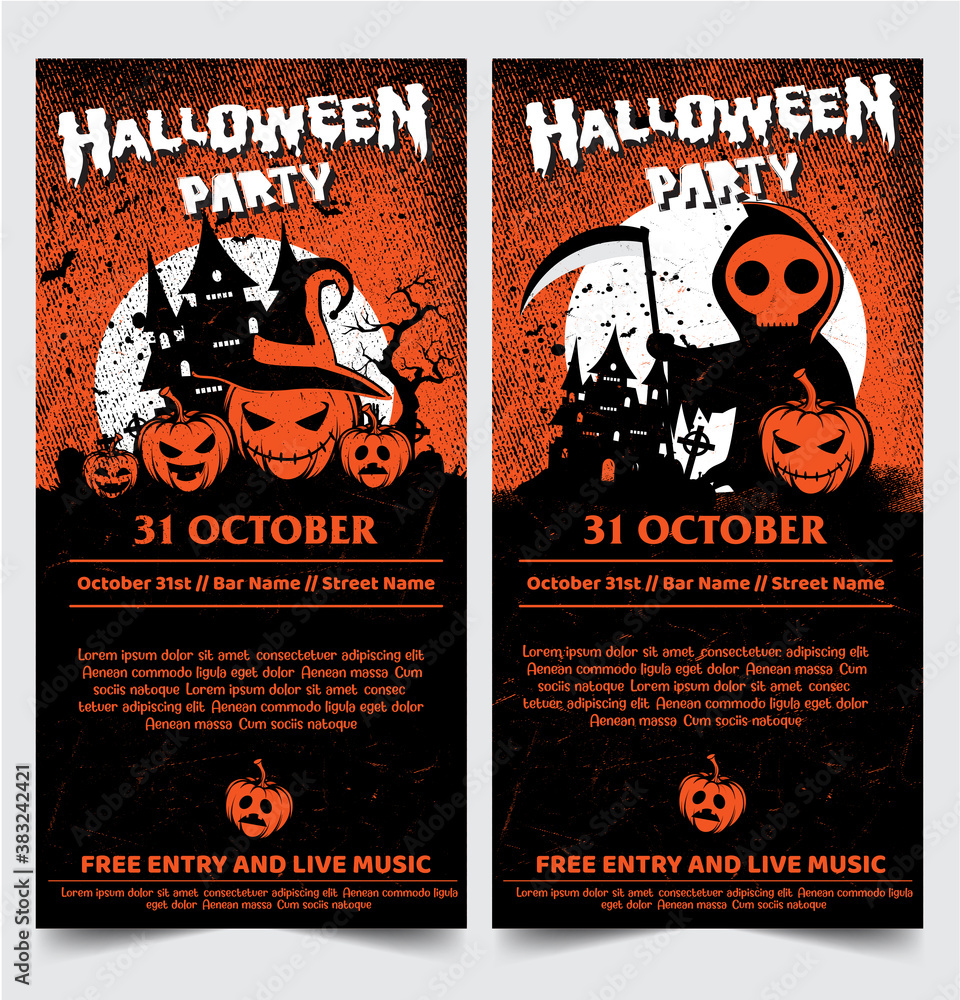 Halloween night party background with full Moon, Halloween banners with pumpkins.