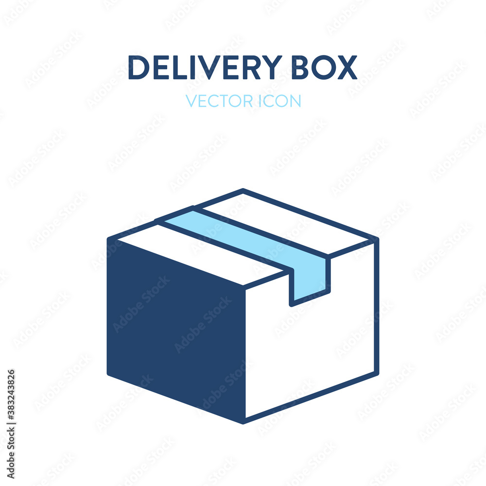 Sealed box flat isometric icon. Vector illustration of a closed delivery box sealed with tape. Postal service box, parcel package, delivery service icon Sealed box flat isometric icon. Vector illustration of a closed delivery box sealed with tape. Postal service box, parcel package, delivery service icon