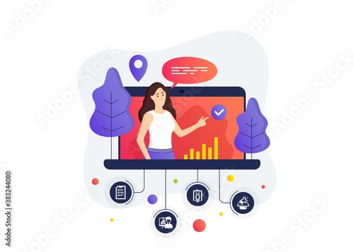 Checklist, Elevator and Presentation board icons simple set. Online course banner. Remote education class. Megaphone sign. Data list, Lift, Growth chart. Brand advertisement. Technology set. Vector