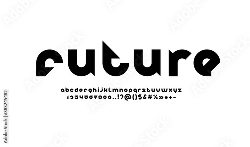 Technical black font, rounded modern alphabet, trendy letters from A to Z and numbers from 0 to 9, vector illustration 10EPS