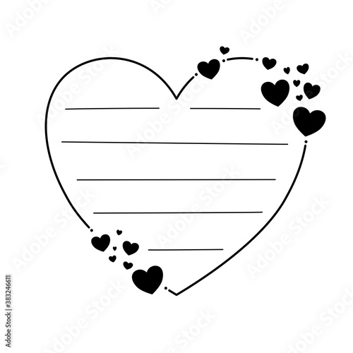 Black line heart frame little hearts. Line in for message like notepaper. On white silhouette use to cut file. Vector illustration about stationery.