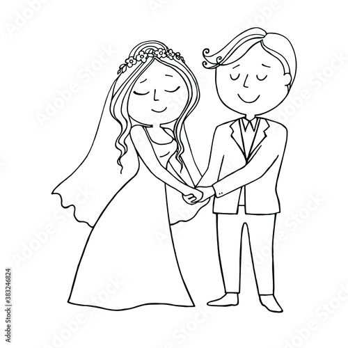 vector illustration with funny people on a wedding theme. On white background