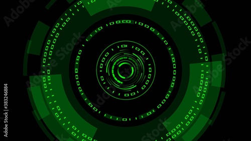 Abstract futuristic background of matrix style binary code built into HUD elements - digital systems technology theme - cyber internet or network concept - 3D illustration