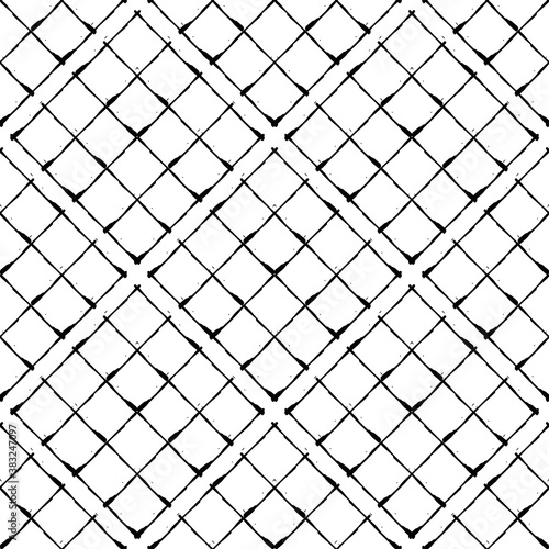 Vector waffle fabric effect seamless pattern background. Black and white diagonal cotton fiber style backdrop.Woven linen cloth grid design. Modern burlap geometric all over print for eco packaging.
