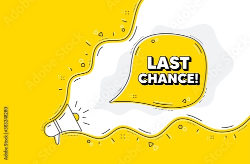 Last chance Sale. Loudspeaker alert message. Special offer price sign. Advertising Discounts symbol. Yellow background with megaphone. Announce promotion offer. Last chance bubble. Vector