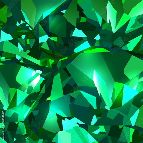 Bright green abstract background made of emerald crystals. Vector design.