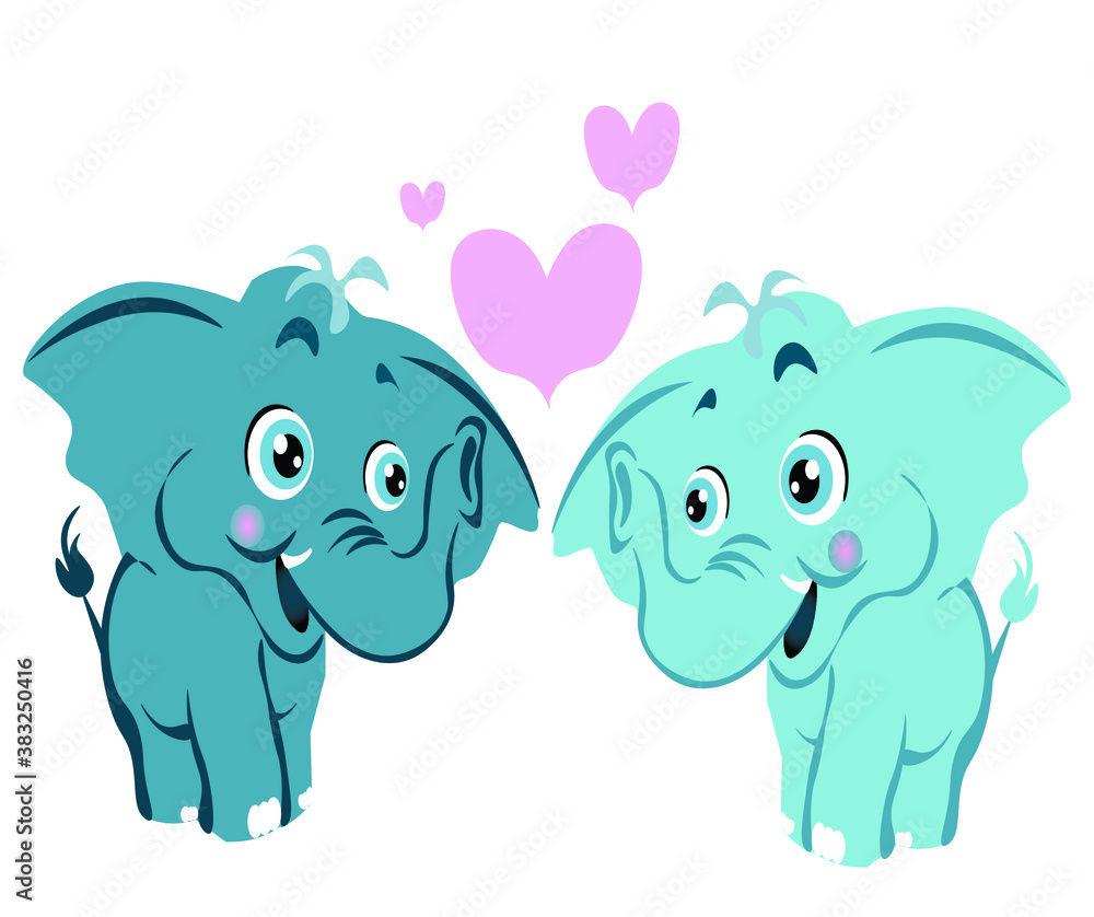 illustration of enamored elephants with hearts illustration of enamored elephants with hearts