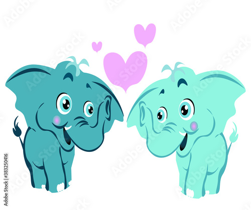 illustration of enamored elephants with hearts