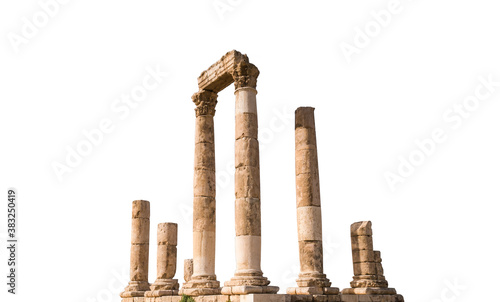 Fotografia The Roman Temple of Hercules (Amman Citadel, Jordan) isolated on white backgroun