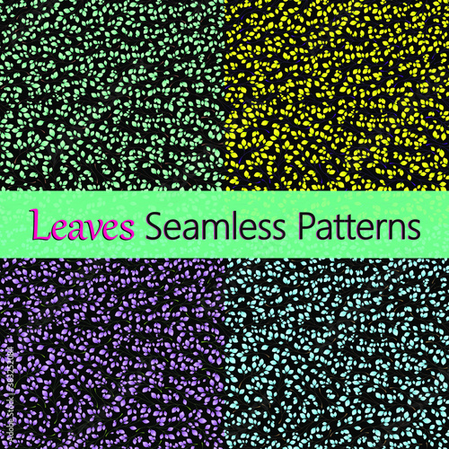 Set of 4 leaves patterns. Branches with leaves. Seamless Vector illustration. Stylish background with graphic leaves. Use for wallpaper, web design, surface textures, textile prints, wrapping, etc.