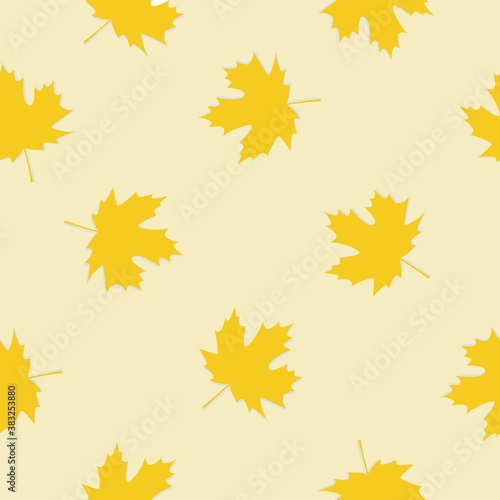 Vector seamless pattern with autumn leaves on a yellow background.