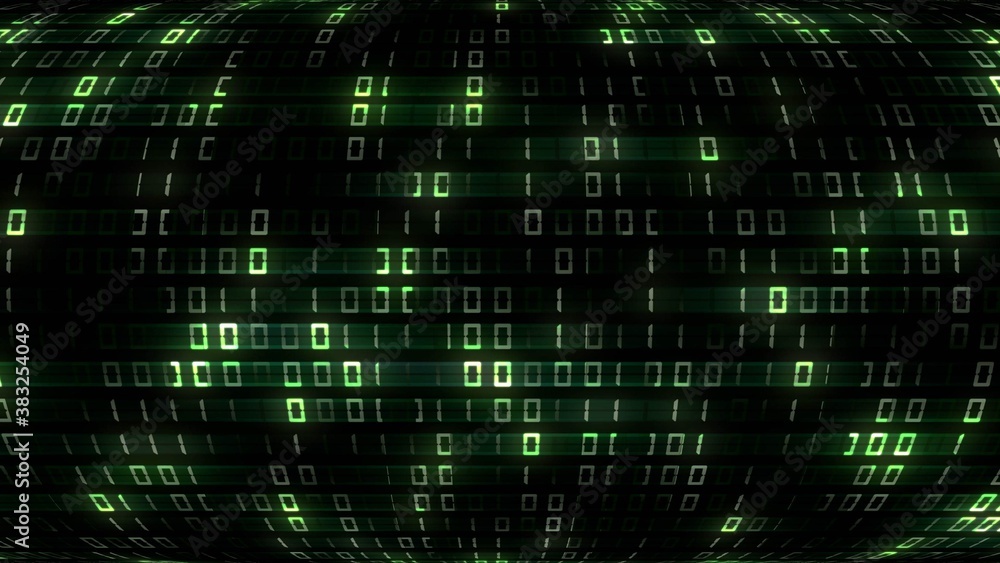 Abstract futuristic background of binary code in green color with random directional blur of single digits. Digital systems technology theme - cyber internet or network concept - 3D illustration