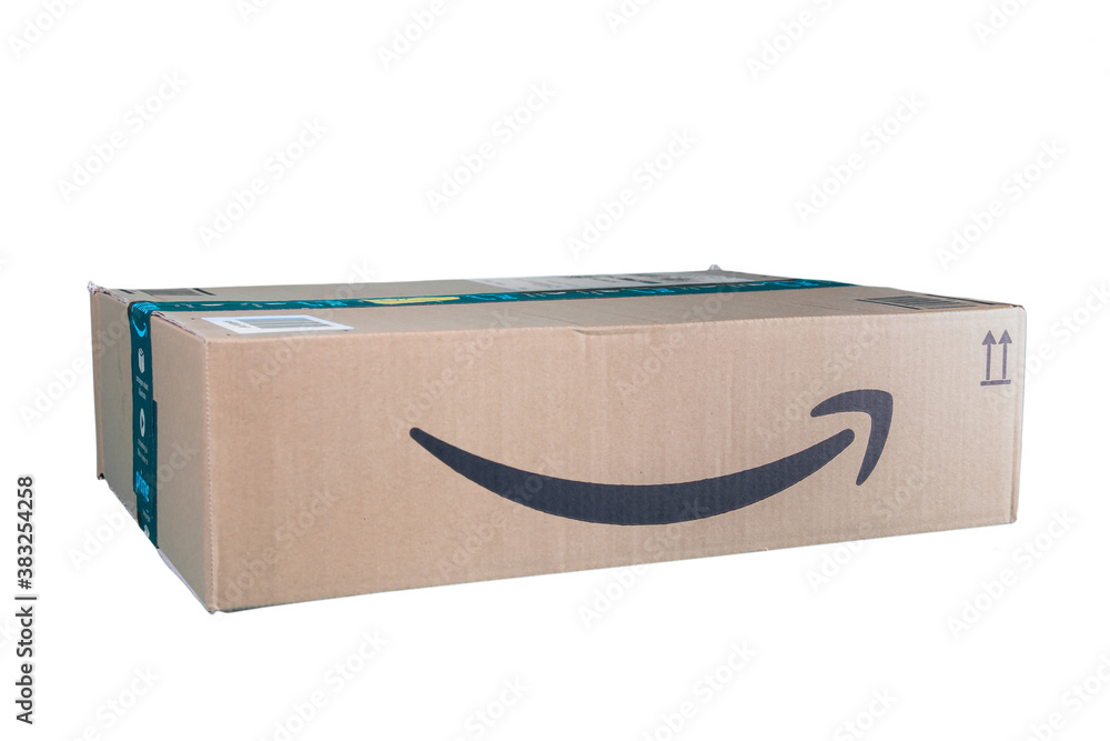 Huelva, Spain - October 5, 2020: Amazon Prime parcel over white background.  Prime is a service offered by online retailer Amazon for faster delivery of  orders. Stock Photo | Adobe Stock